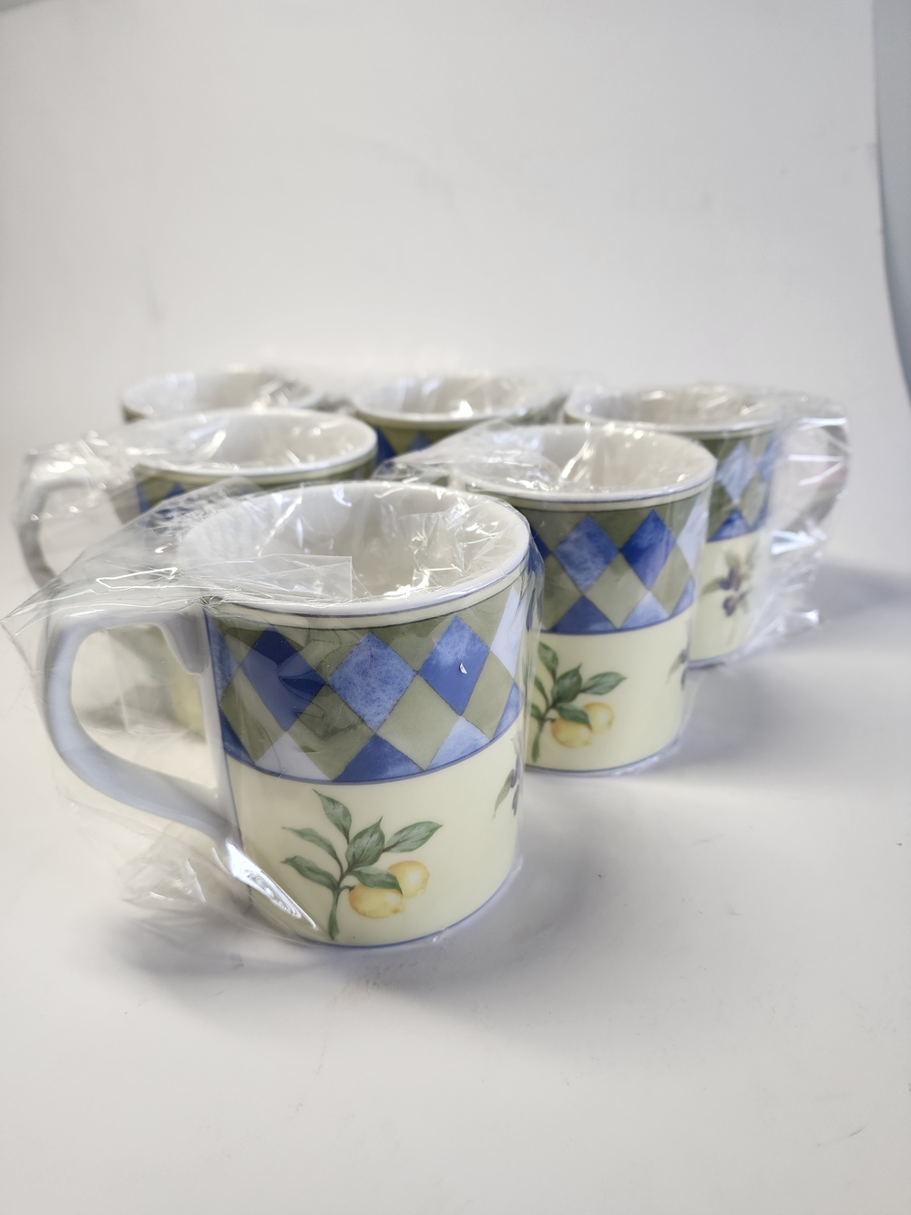 CARMINA Royal Doulton Mug Diamond Pattern Lemons Olives TC1277 1999 Set of 6